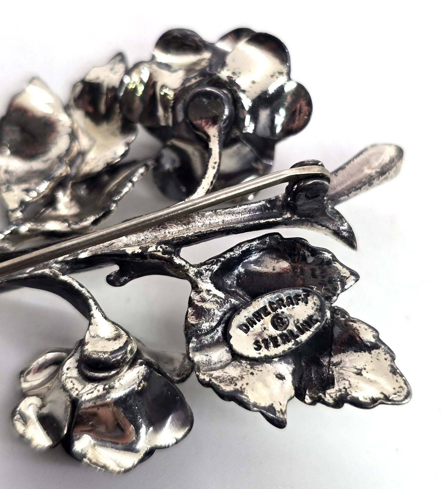 Danecraft Sterling silver Double rose modernist vintage pin brooch