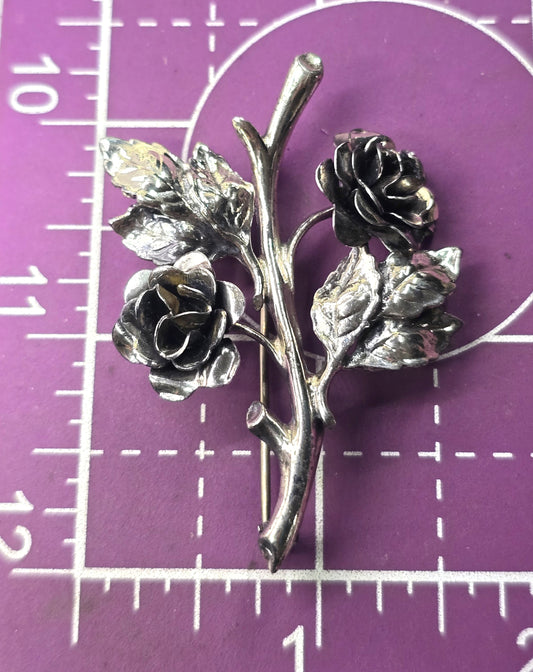Danecraft Sterling silver Double rose modernist vintage pin brooch