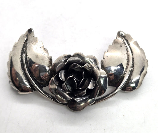 Sterling silver rose flowers mid century modernist vintage pin brooch