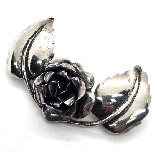 Sterling silver rose flowers mid century modernist vintage pin brooch