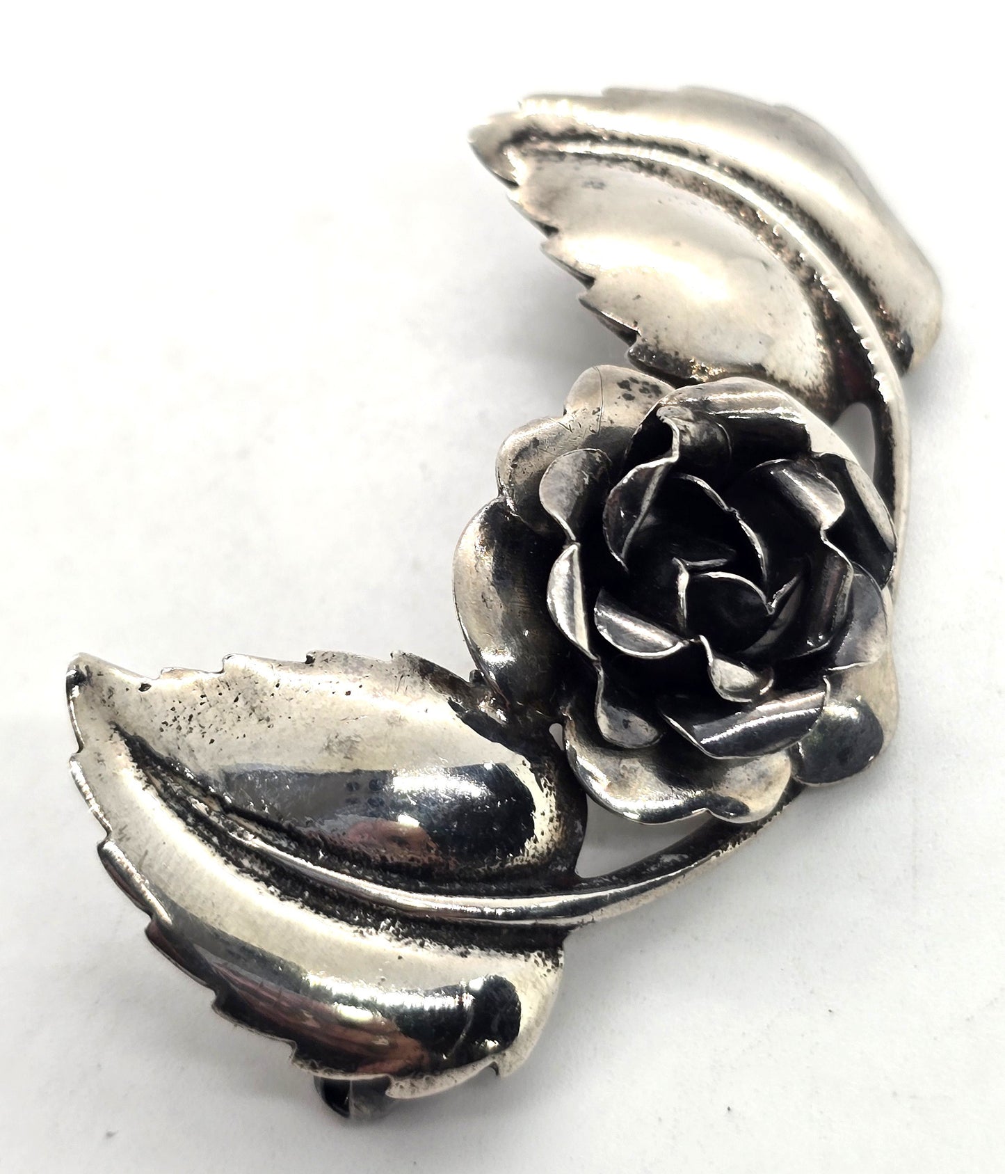 Sterling silver rose flowers mid century modernist vintage pin brooch