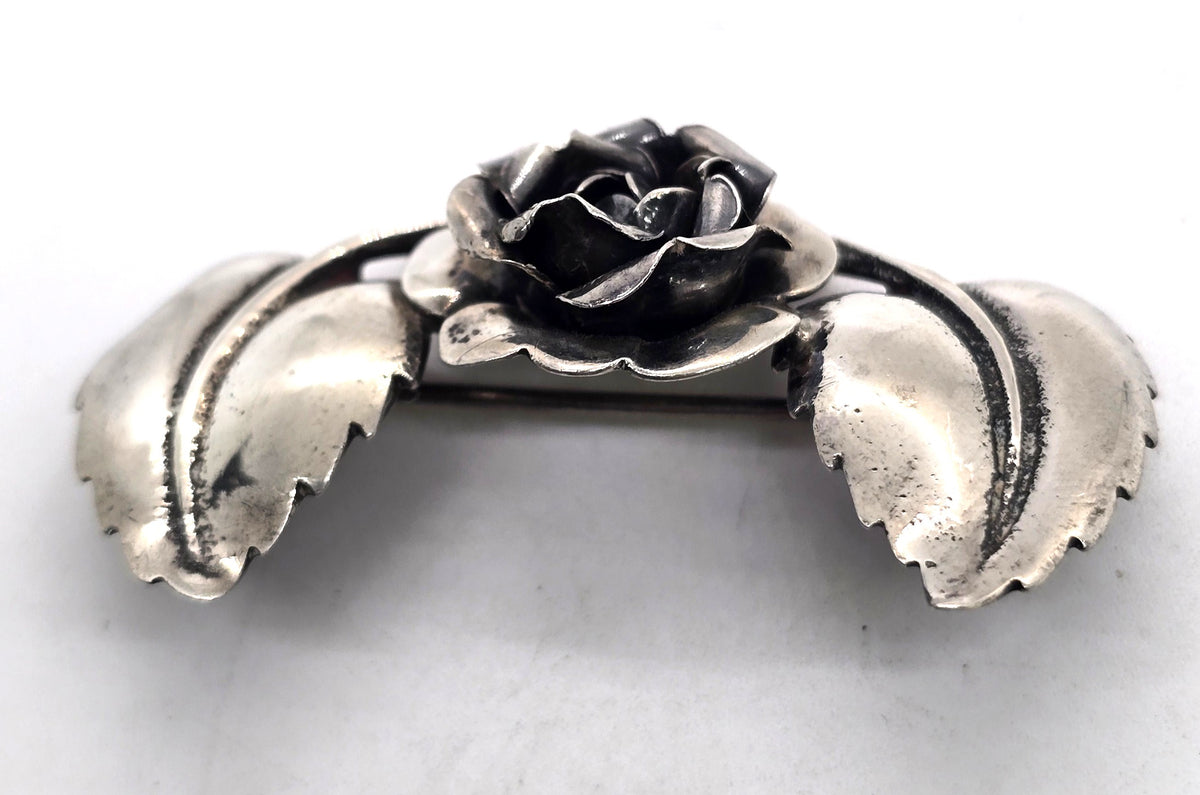 Sterling silver rose flowers mid century modernist vintage pin brooch