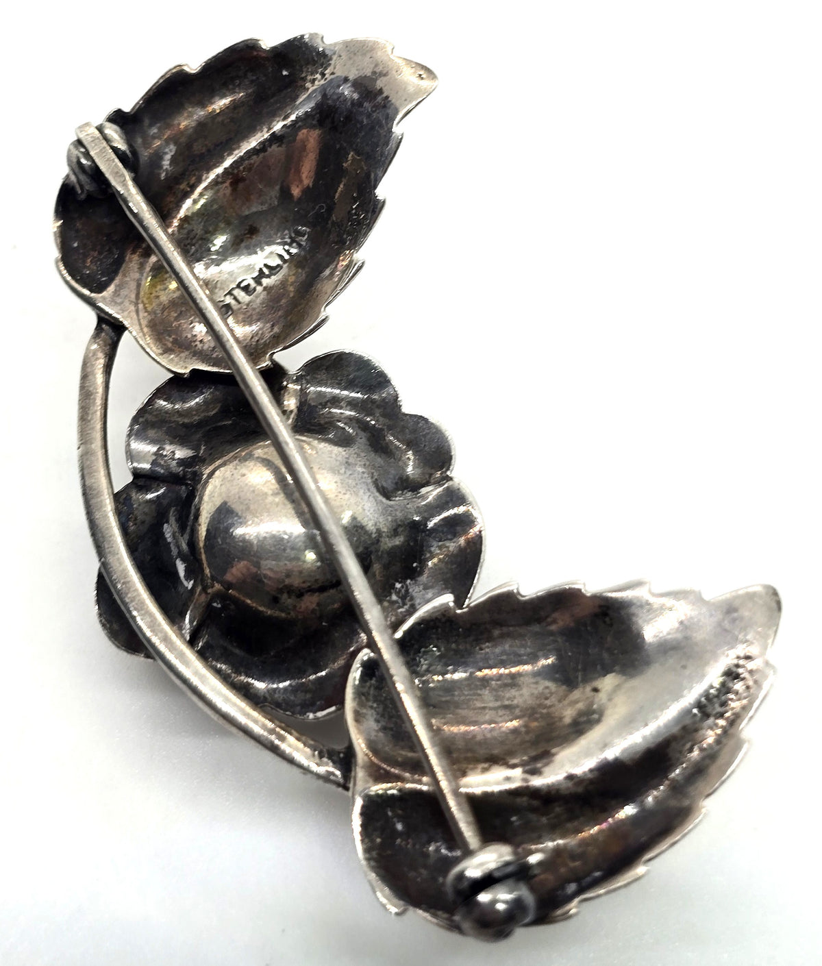 Sterling silver rose flowers mid century modernist vintage pin brooch