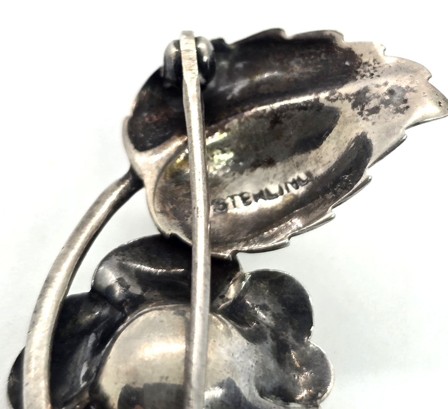 Sterling silver rose flowers mid century modernist vintage pin brooch