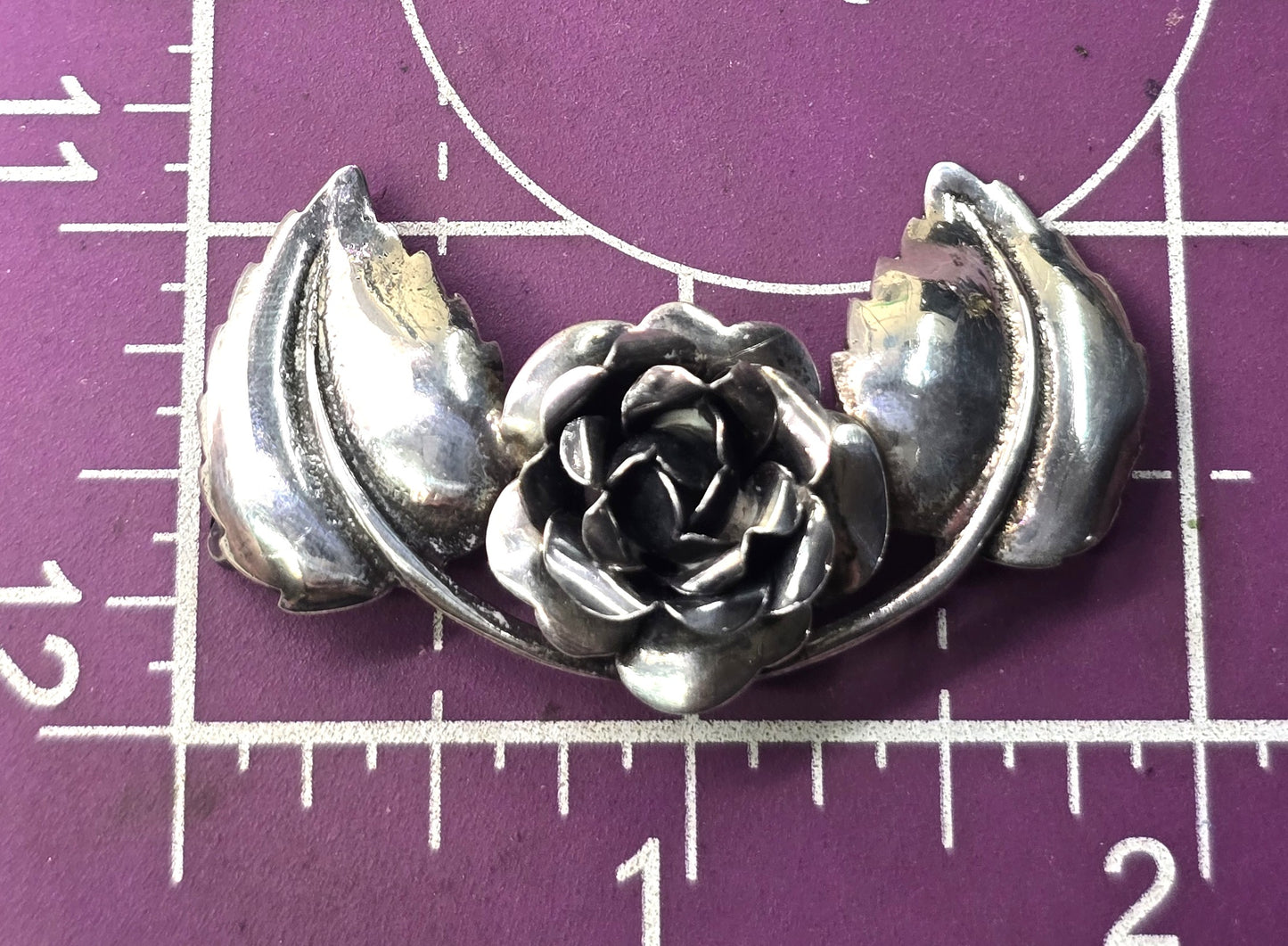 Sterling silver rose flowers mid century modernist vintage pin brooch