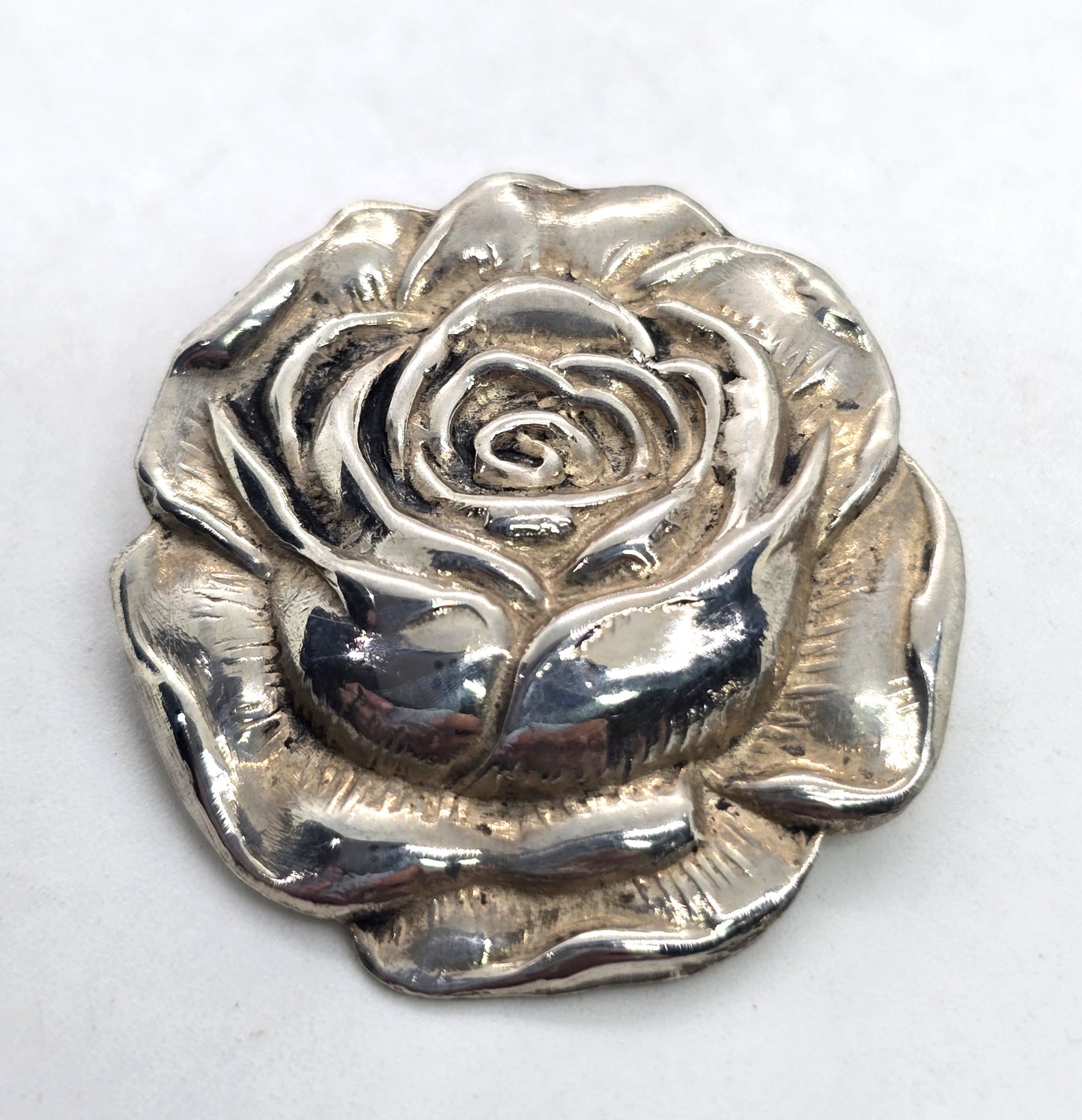 Sterling silver rose flowers mid century Repousse florist vintage pin brooch