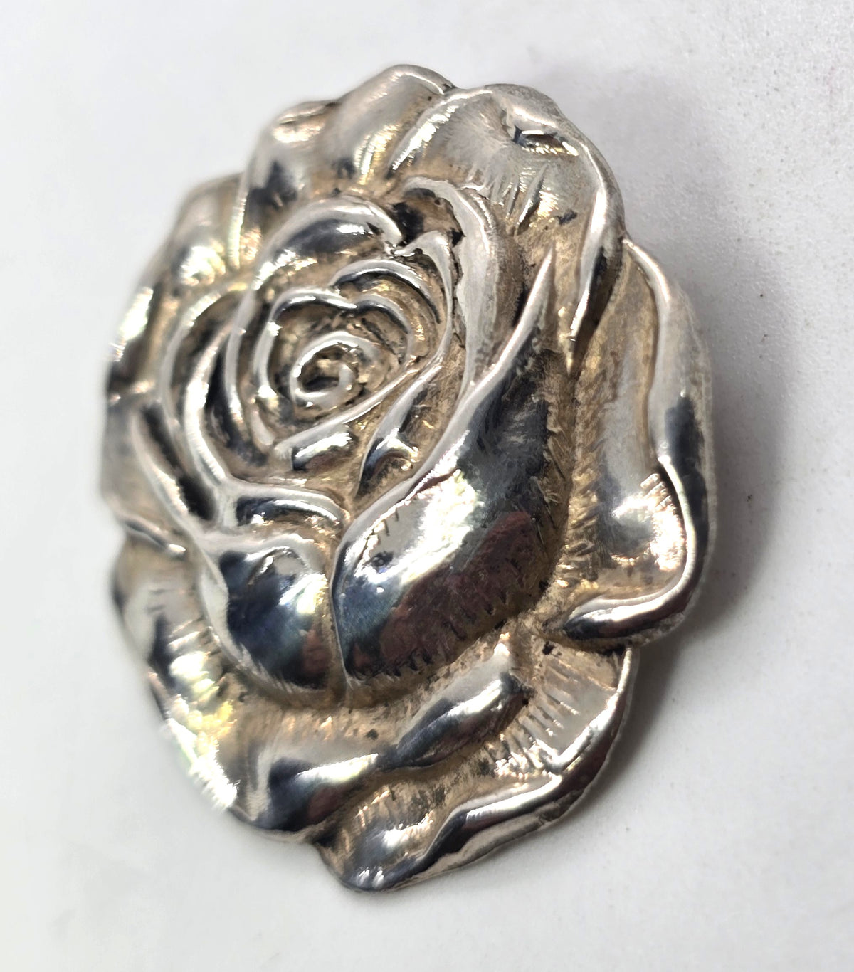 Sterling silver rose flowers mid century Repousse florist vintage pin brooch