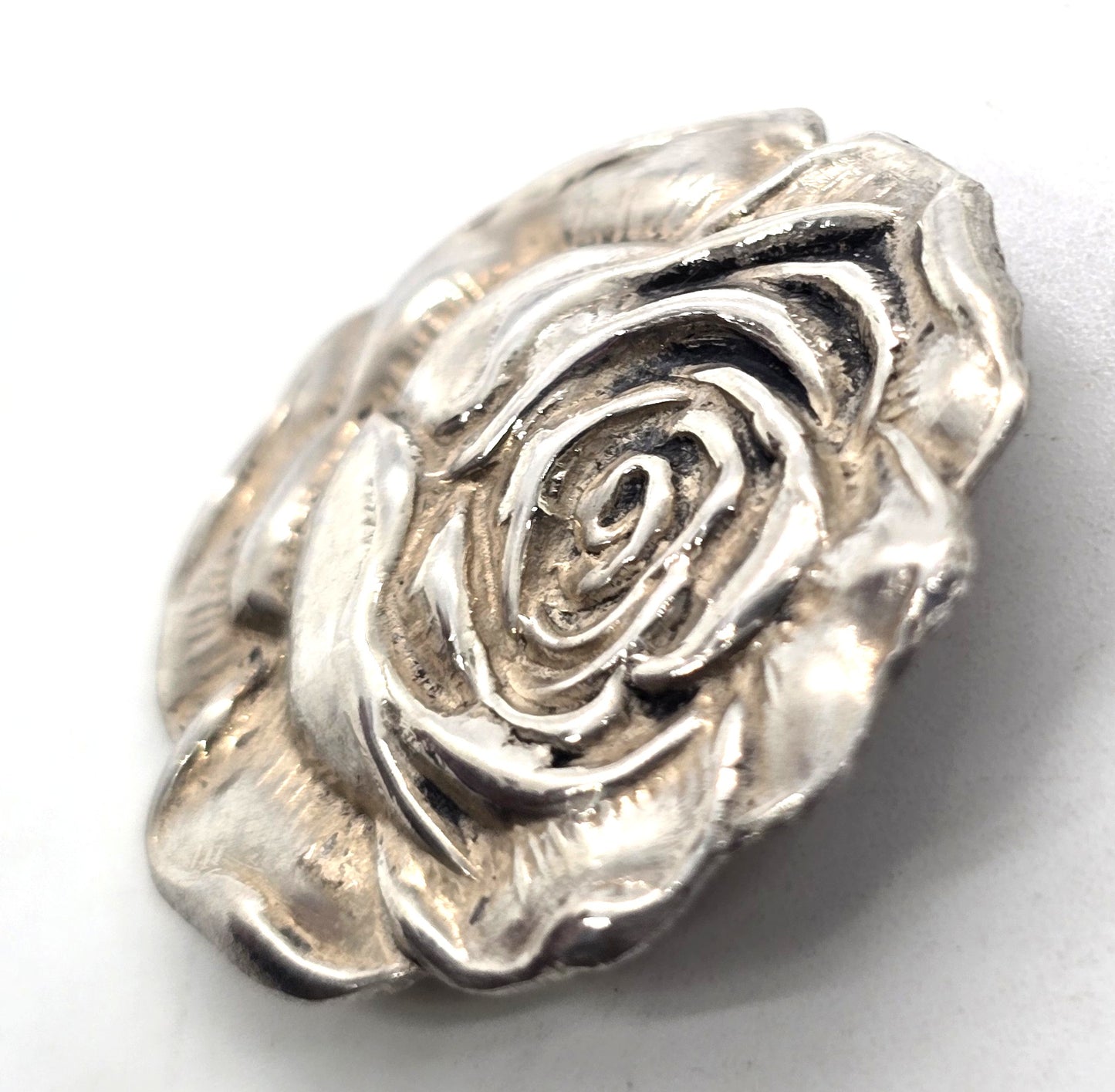 Sterling silver rose flowers mid century Repousse florist vintage pin brooch