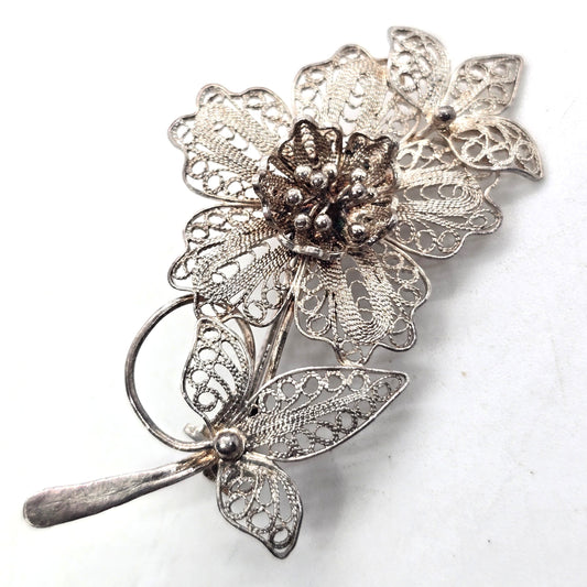 Spun Silver sterling silver handcrafted vintage flower brooch