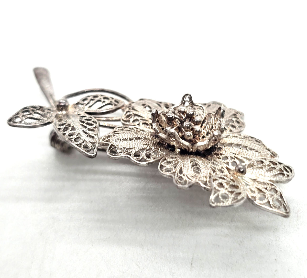 Spun Silver sterling silver handcrafted vintage flower brooch