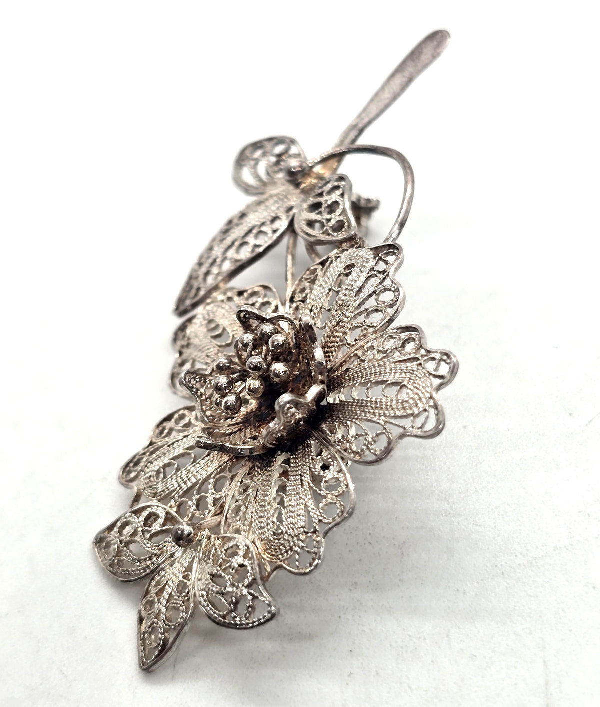 Spun Silver sterling silver handcrafted vintage flower brooch