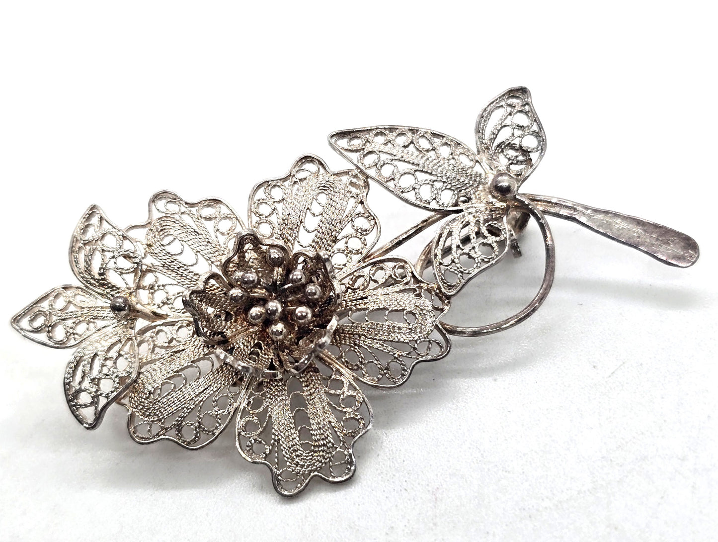 Spun Silver sterling silver handcrafted vintage flower brooch