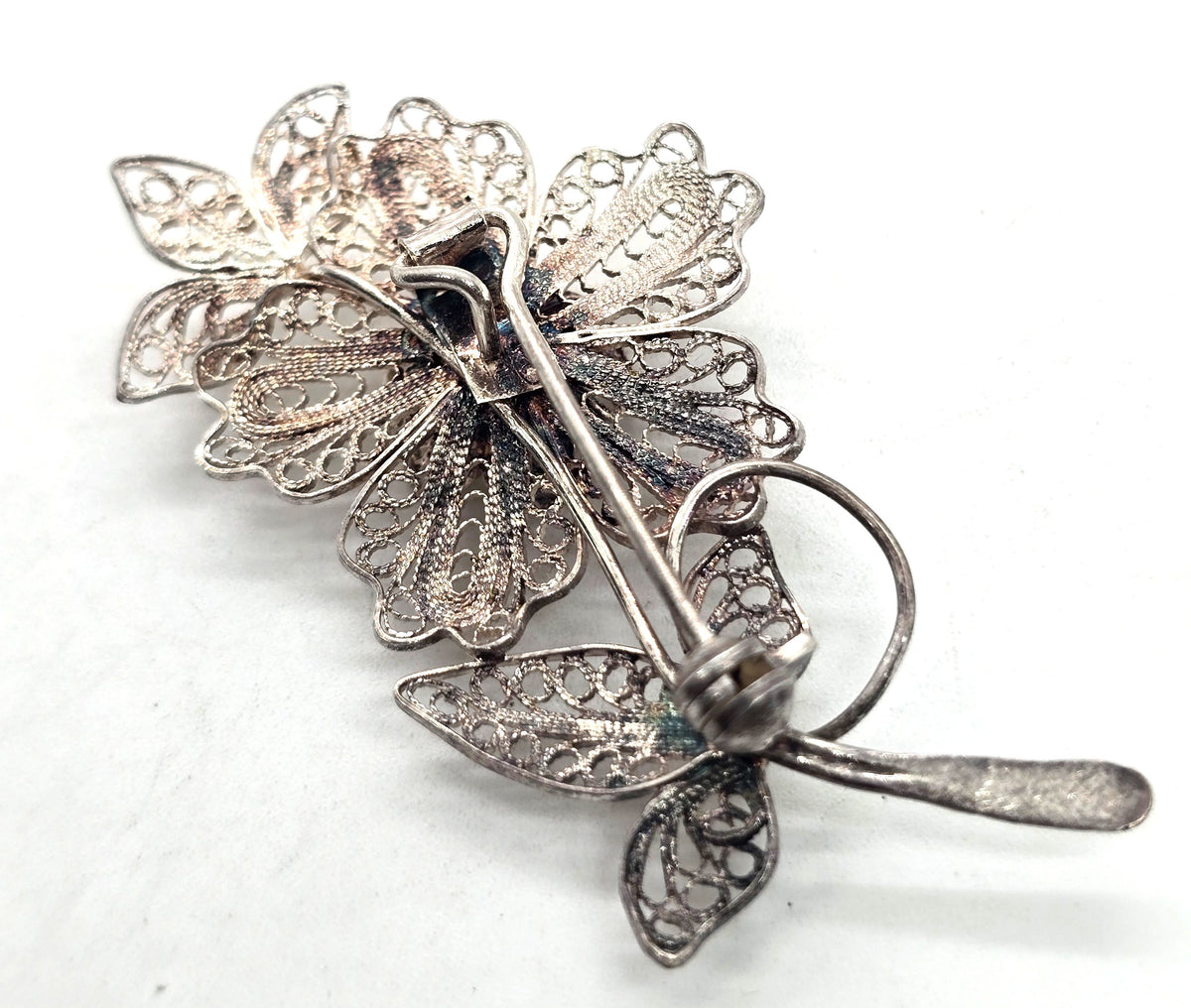 Spun Silver sterling silver handcrafted vintage flower brooch