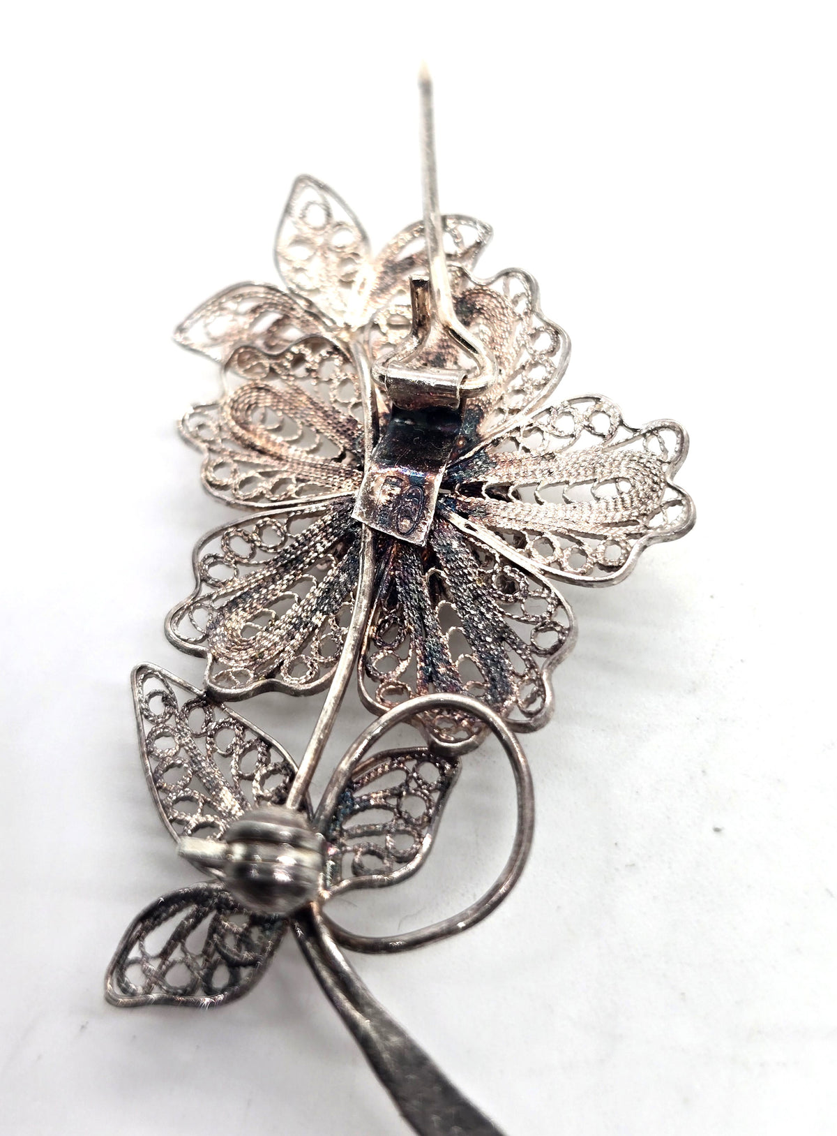 Spun Silver sterling silver handcrafted vintage flower brooch