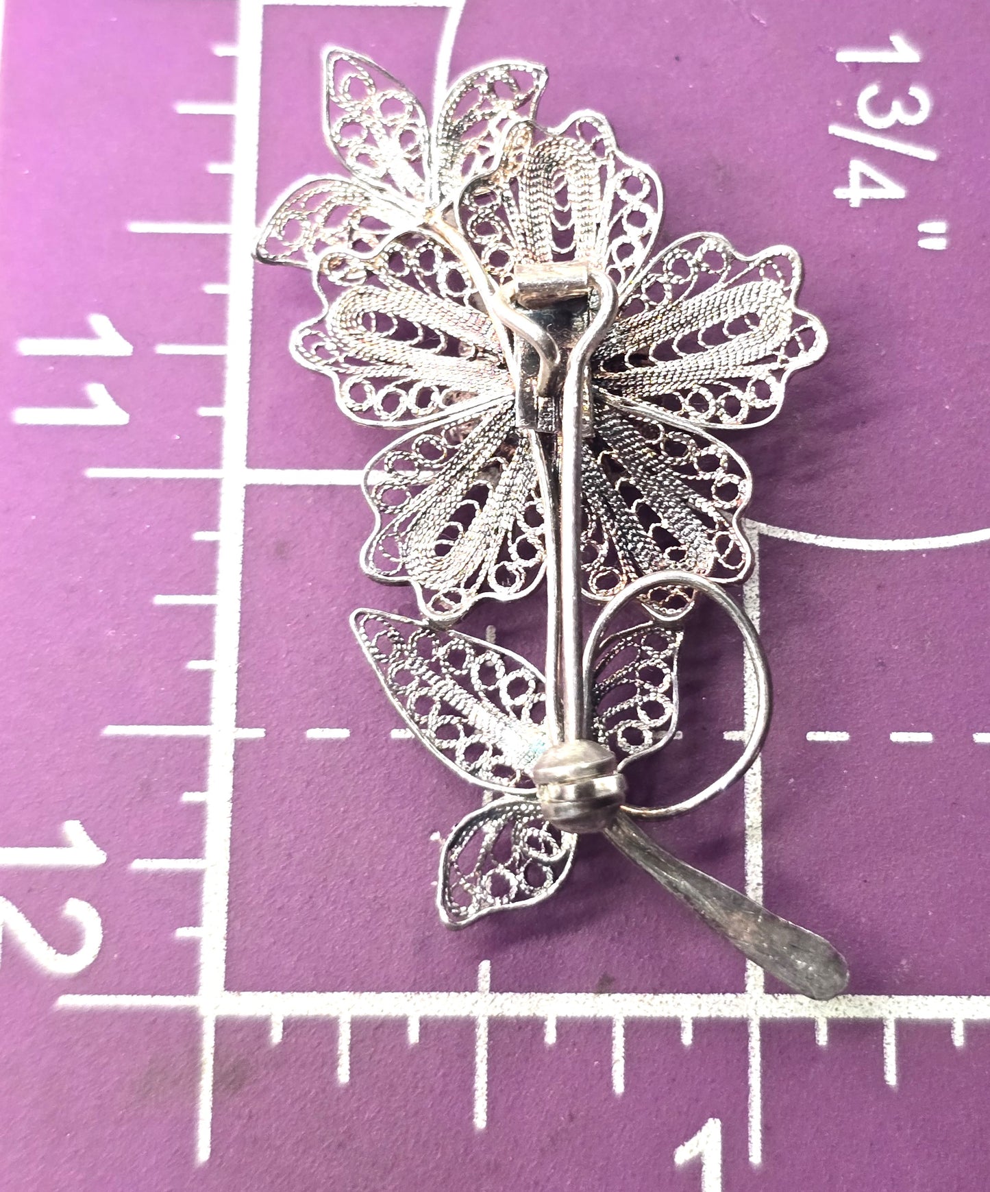 Spun Silver sterling silver handcrafted vintage flower brooch