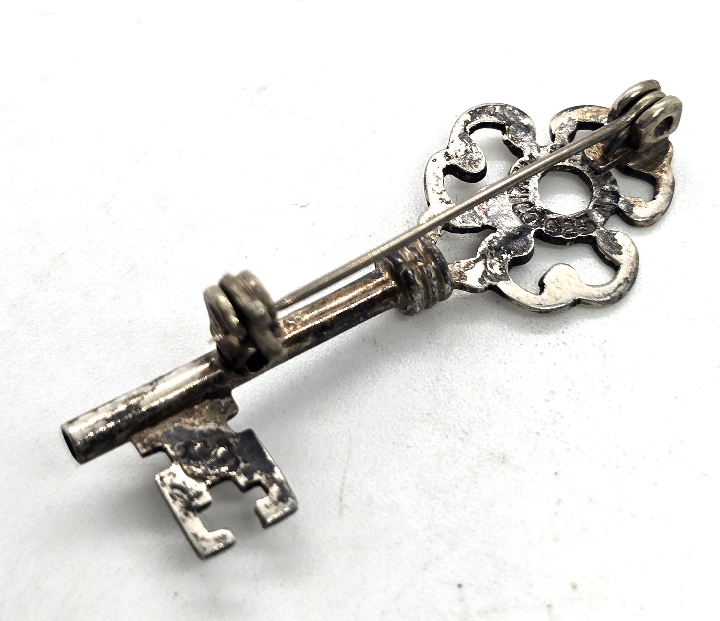 Filigree Key vintage signed Mexico Taxco eagle mark vintage sterling silver brooch