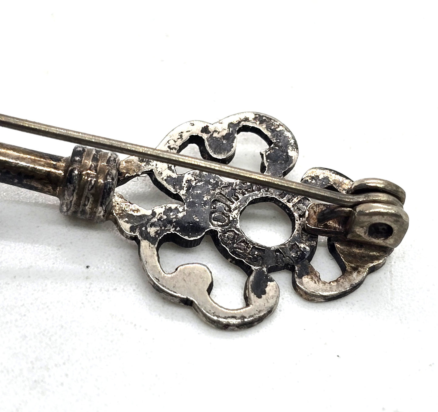 Filigree Key vintage signed Mexico Taxco eagle mark vintage sterling silver brooch