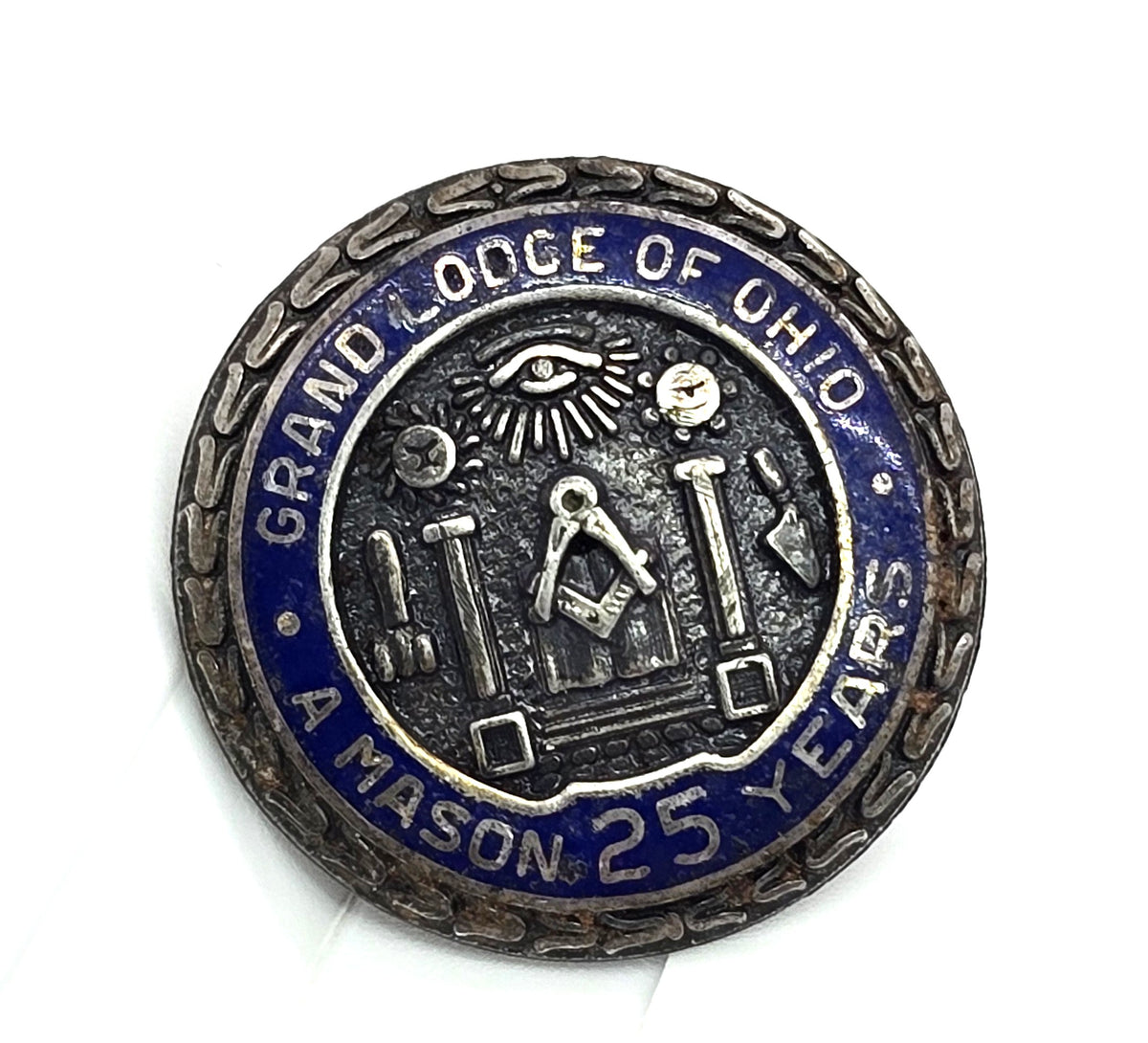 Freemason Masonic 25 year Enamel vintage sterling silver insignia pin
