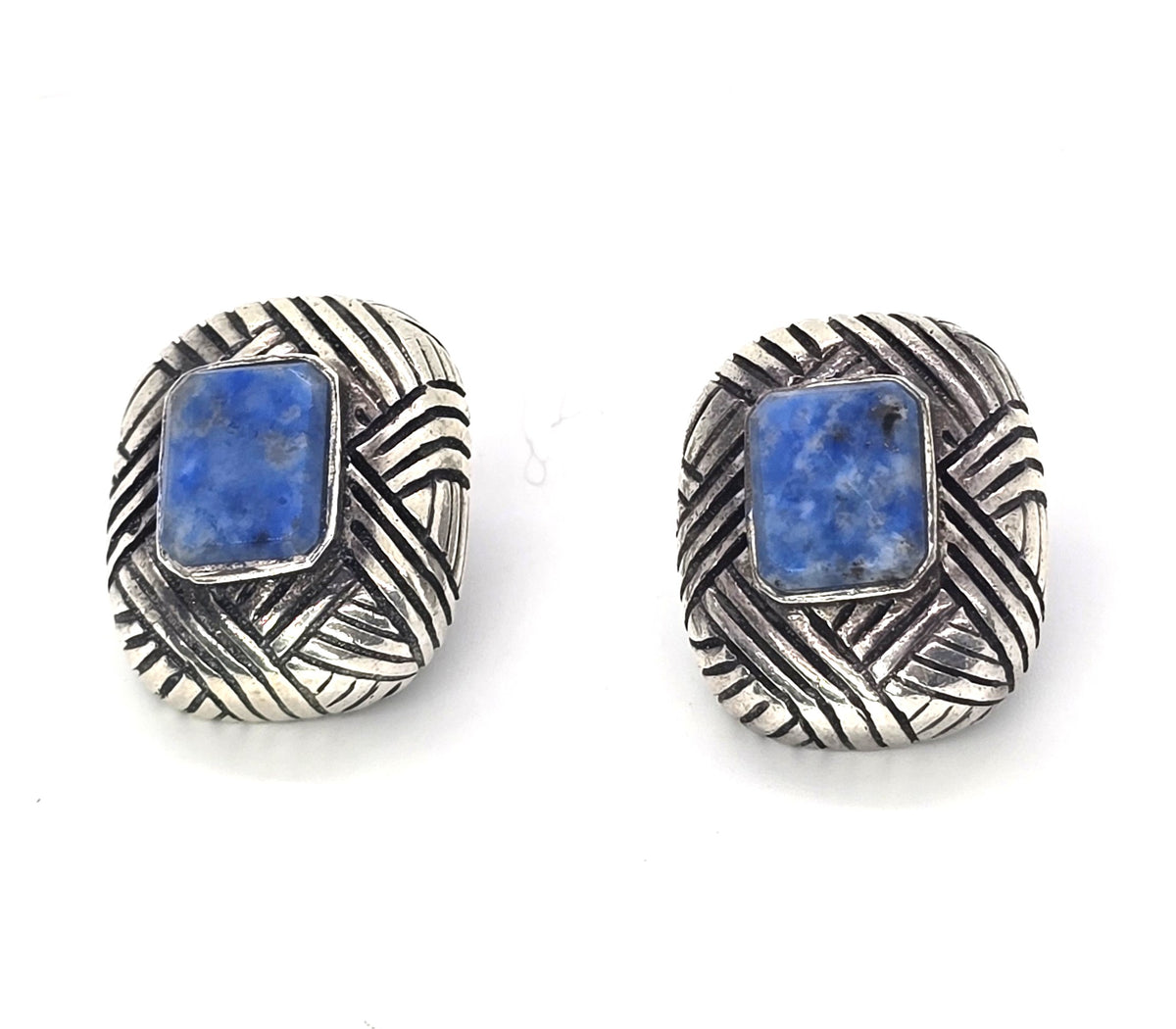 Large Sodalite sterling silver vintage clip on earrings