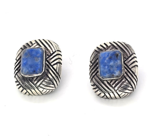 Large Sodalite sterling silver vintage clip on earrings