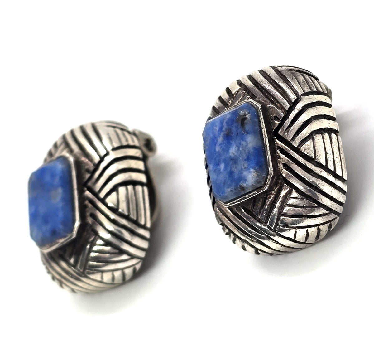 Large Sodalite sterling silver vintage clip on earrings