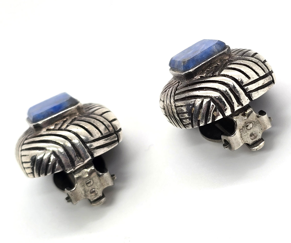 Large Sodalite sterling silver vintage clip on earrings