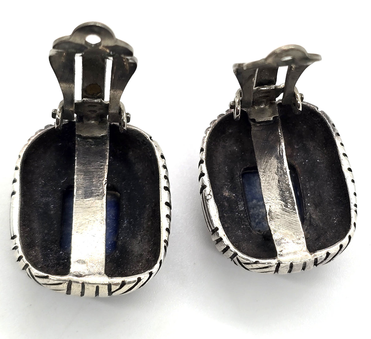 Large Sodalite sterling silver vintage clip on earrings