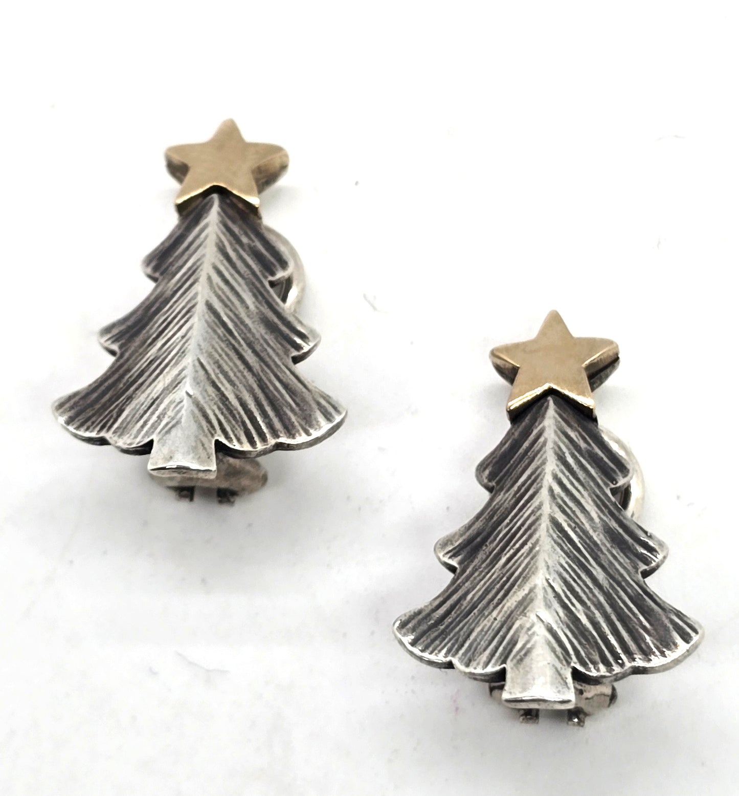 James Avery Christmas evergreen tree 14k star signed sterling silver clip earrings