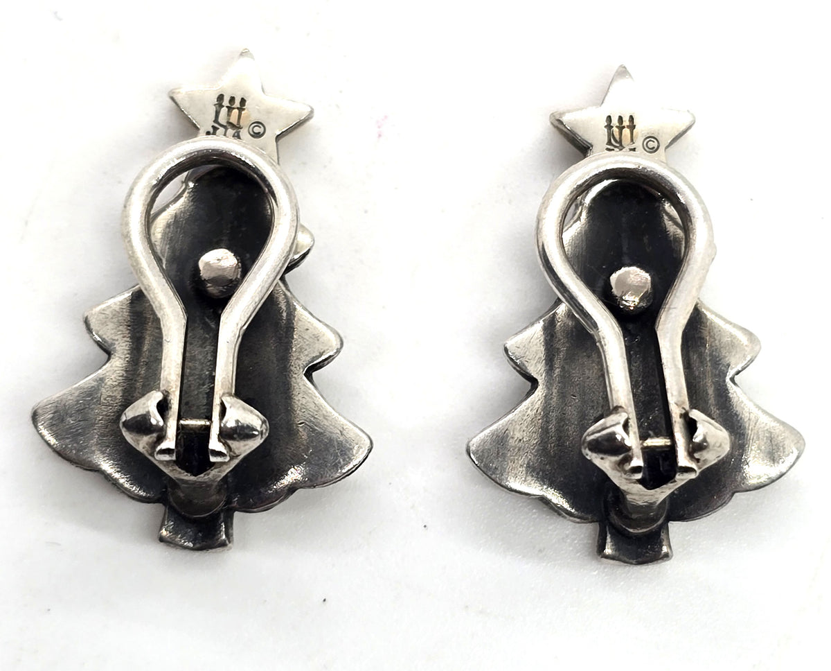 James Avery Christmas evergreen tree 14k star signed sterling silver clip earrings
