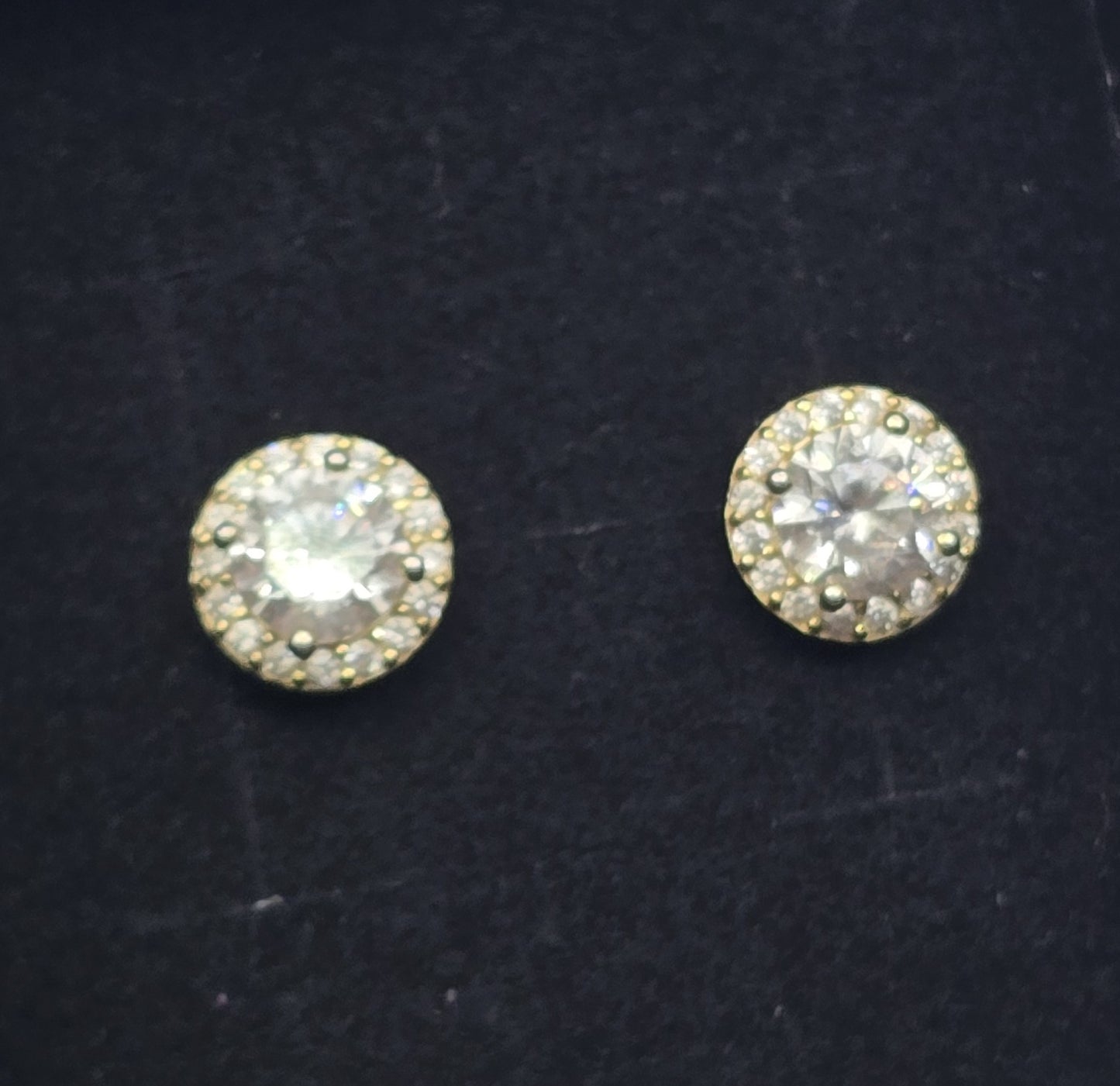 Gold over sterling vermeil Cubic Zirconia halo sterling silver stud earrings