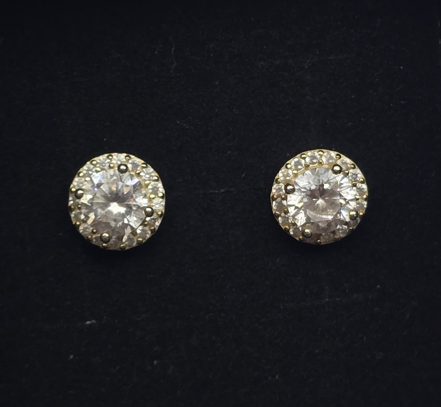 Gold over sterling vermeil Cubic Zirconia halo sterling silver stud earrings