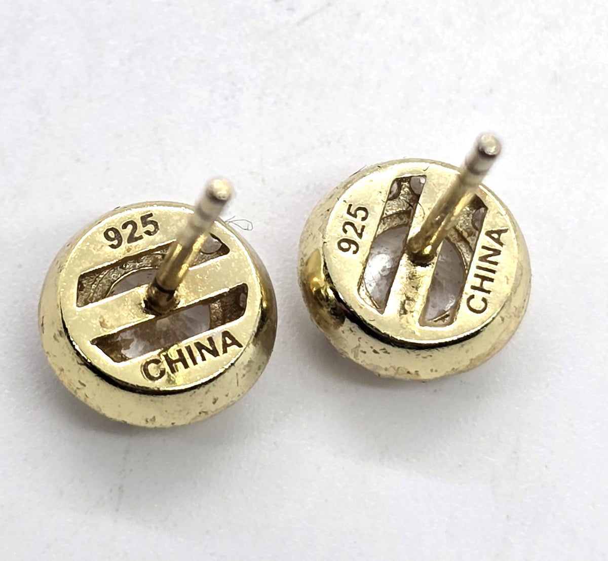 Gold over sterling vermeil Cubic Zirconia halo sterling silver stud earrings