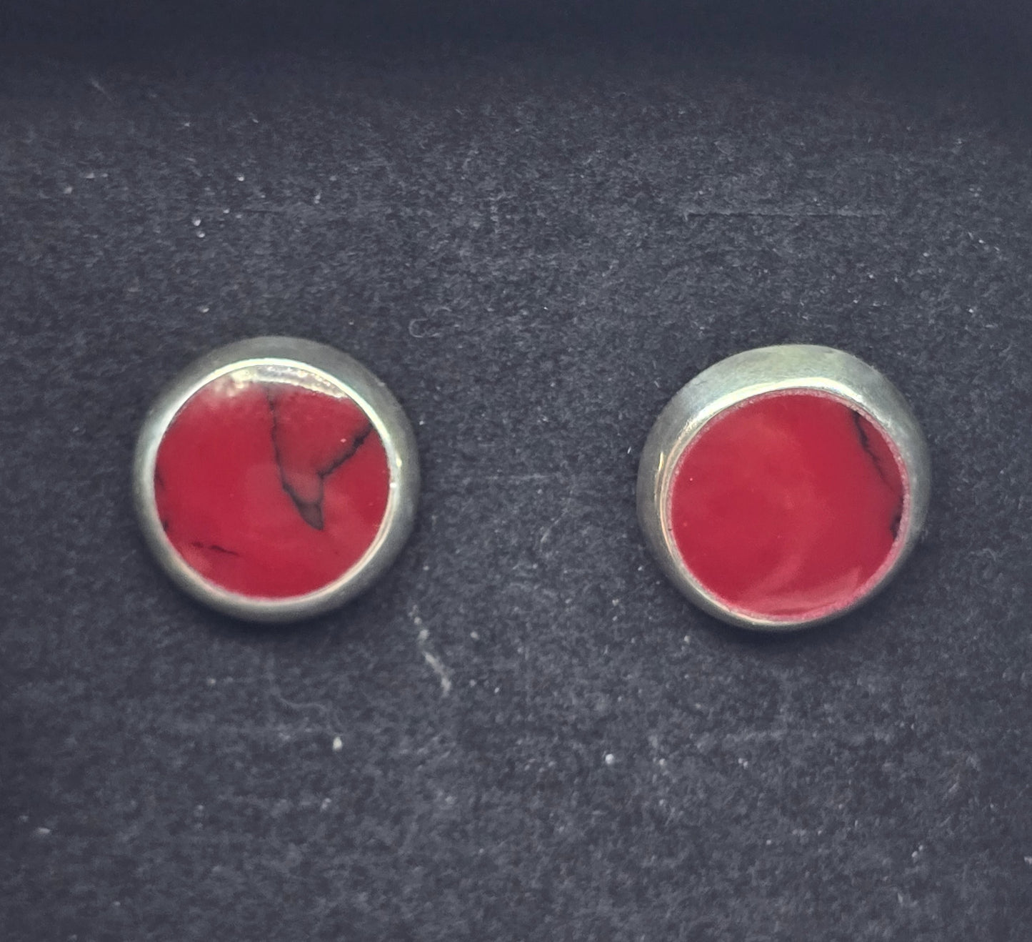 PGJ Mexico Red Jasper sterling silver round vintage post stud earrings
