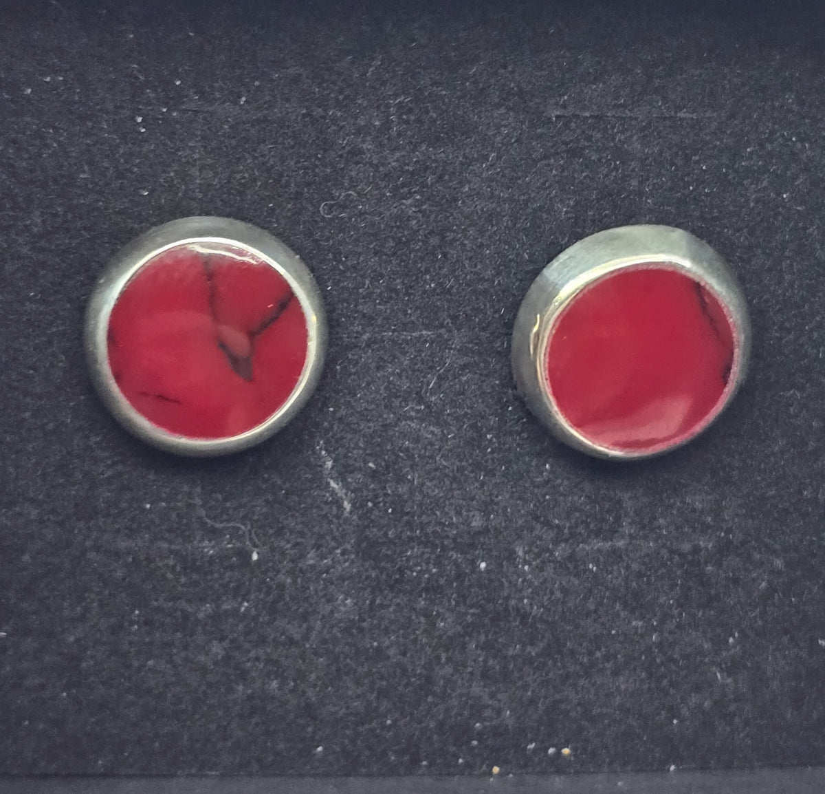 PGJ Mexico Red Jasper sterling silver round vintage post stud earrings