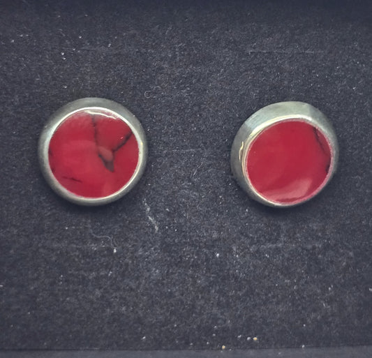 PGJ Mexico Red Jasper sterling silver round vintage post stud earrings