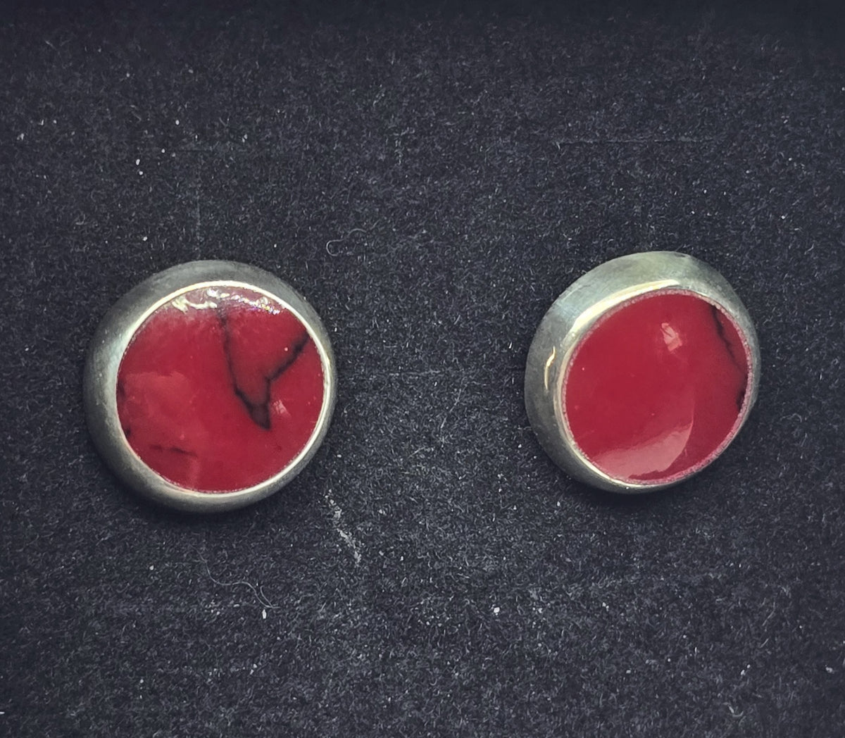 PGJ Mexico Red Jasper sterling silver round vintage post stud earrings