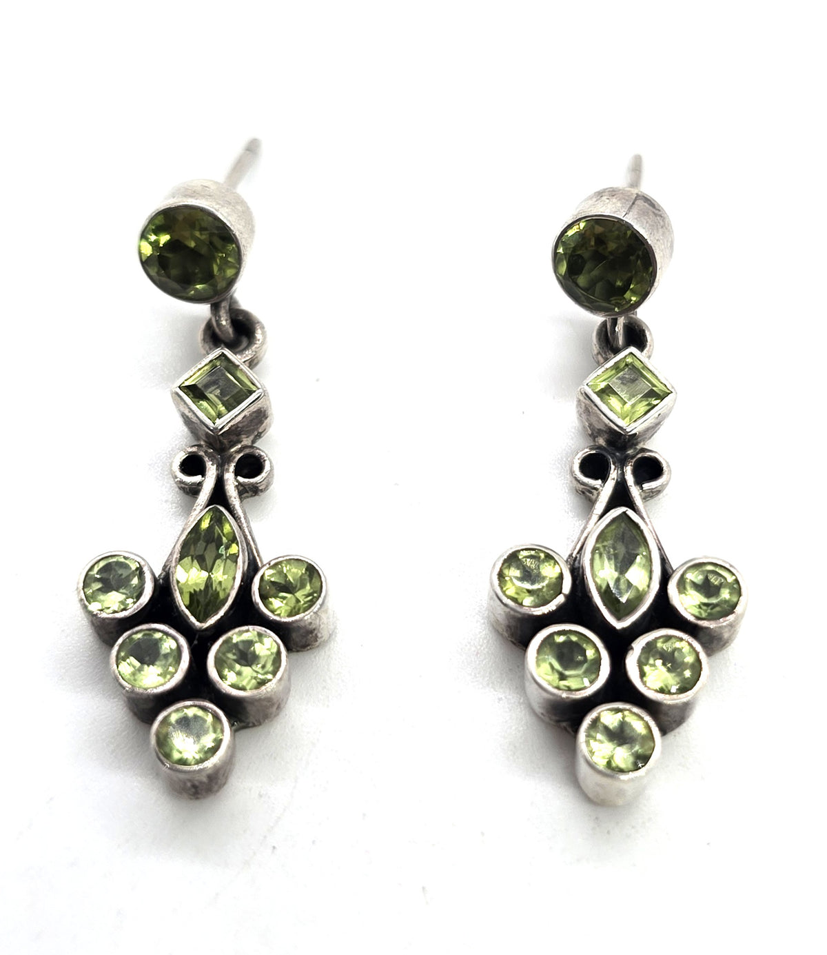 SLG Peridot Large multi green gemstone vintage large sterling silver post earrings