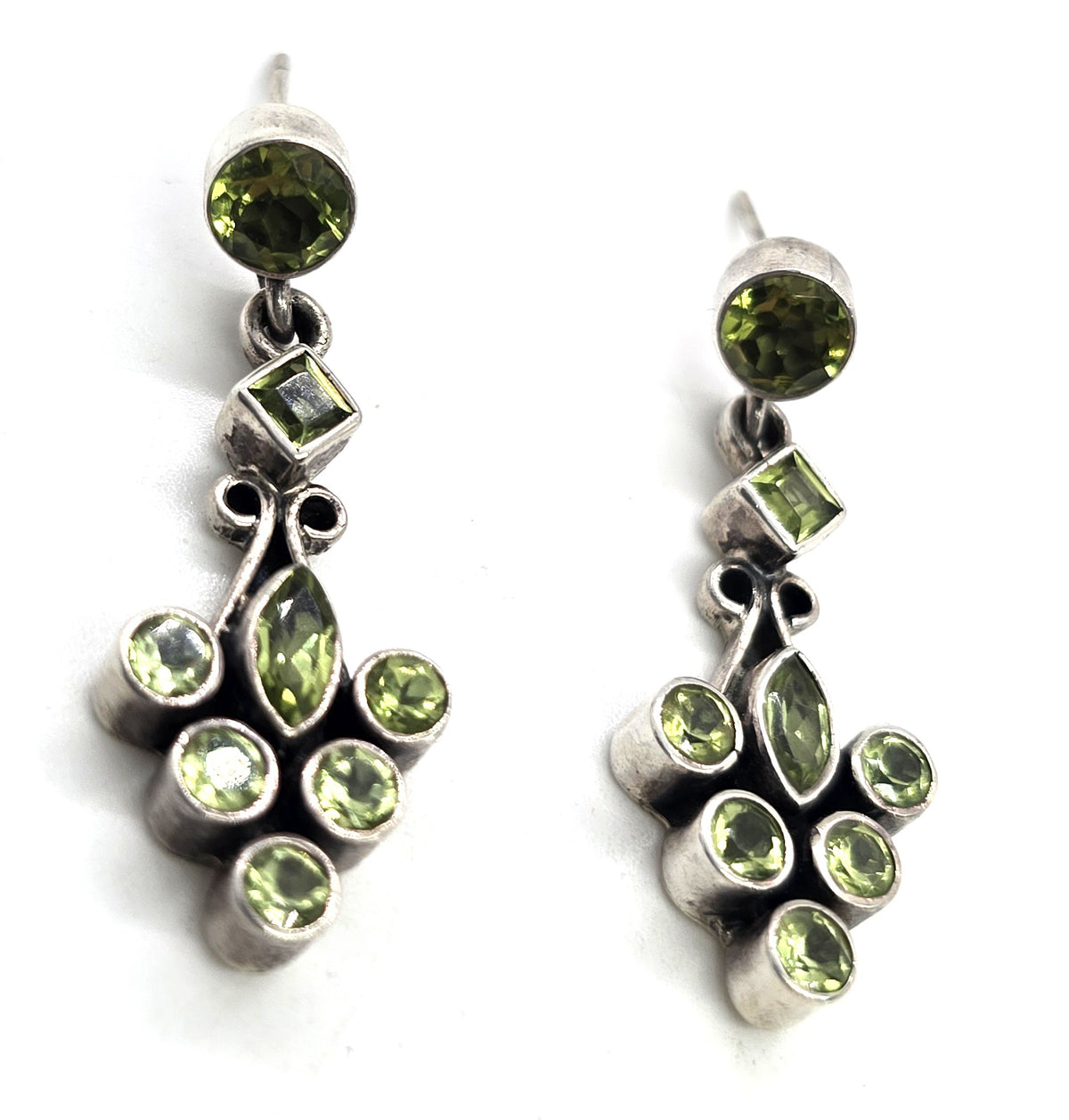 SLG Peridot Large multi green gemstone vintage large sterling silver post earrings