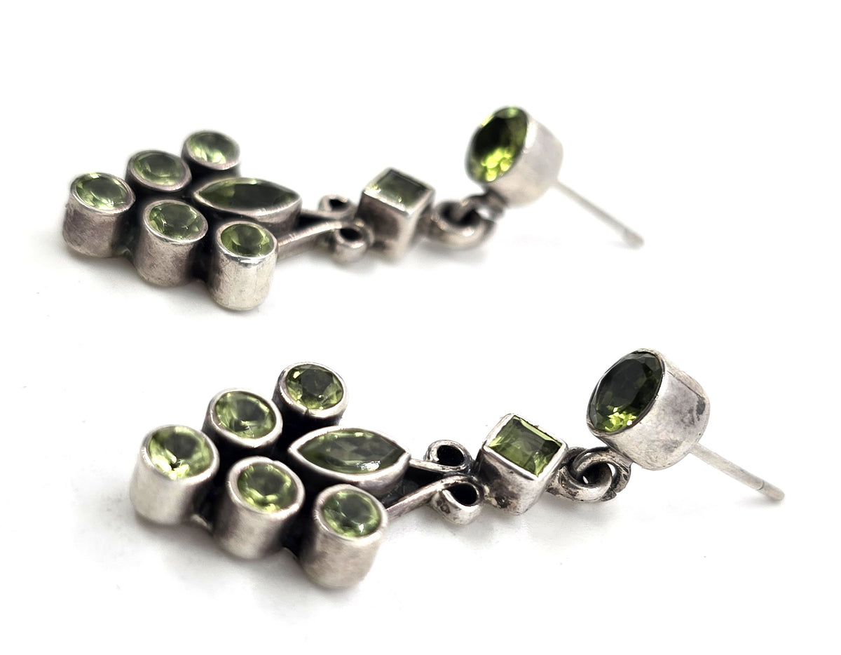 SLG Peridot Large multi green gemstone vintage large sterling silver post earrings