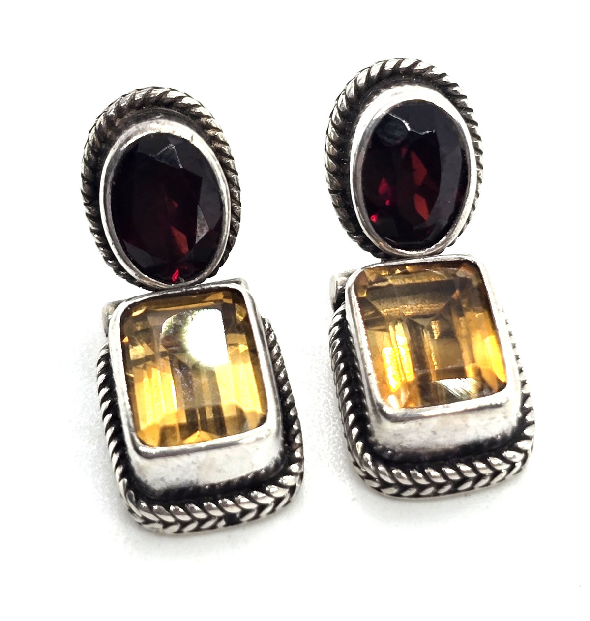 Garnet and citrine sterling silver vintage post gemstone earrings