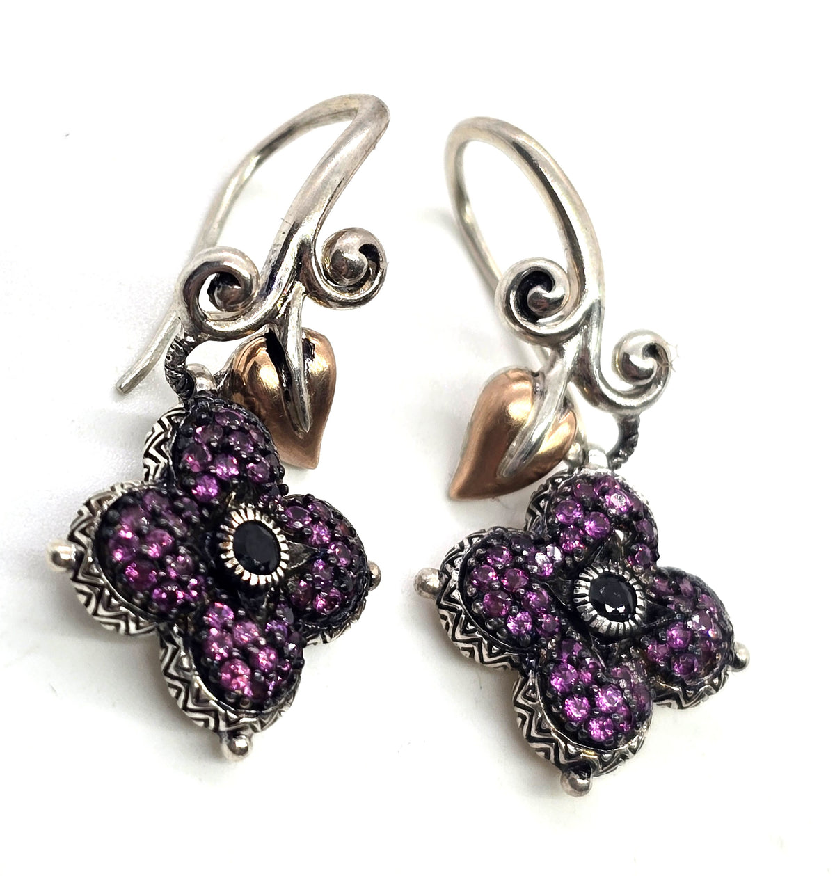 Barbara Bixby Signature Flower Shepherd's Hook sterling silver 18k Earrings