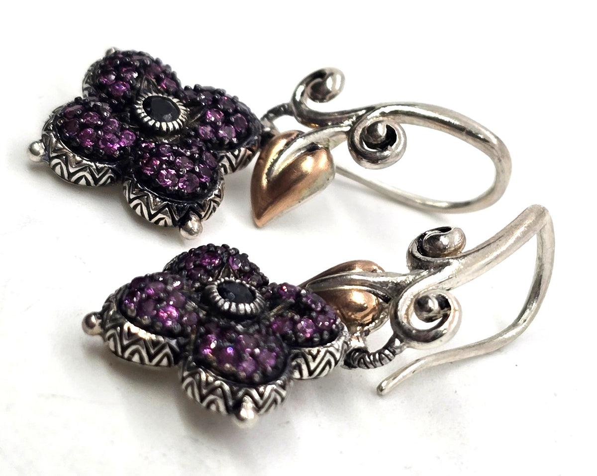 Barbara Bixby Signature Flower Shepherd's Hook sterling silver 18k Earrings