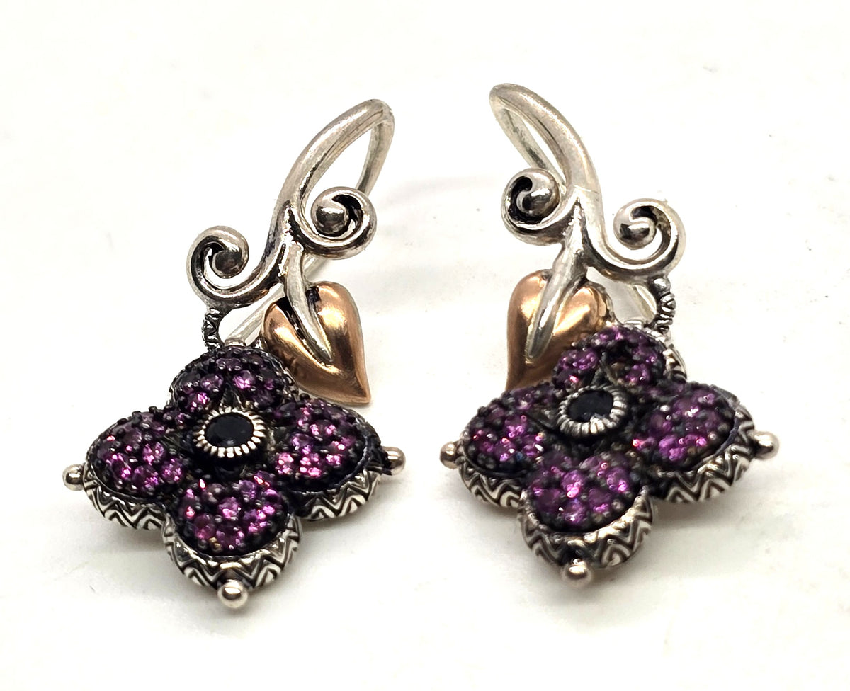 Barbara Bixby Signature Flower Shepherd's Hook sterling silver 18k Earrings