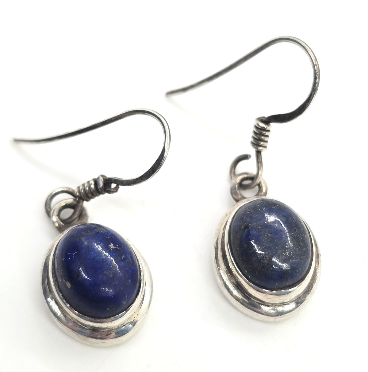 Lapis Lazuli dark blue gemstone sterling silver vintage drop earrings