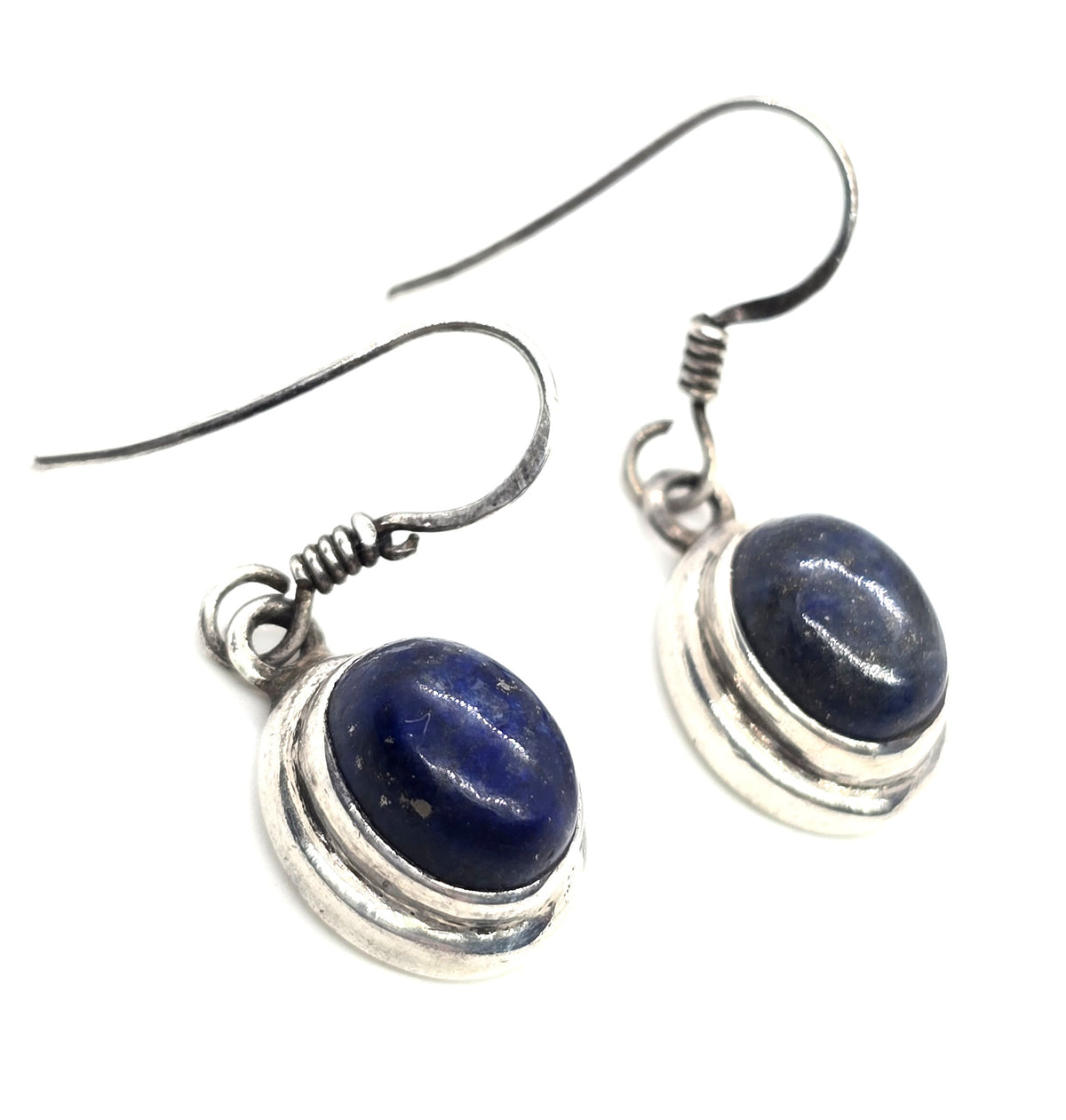 Lapis Lazuli dark blue gemstone sterling silver vintage drop earrings