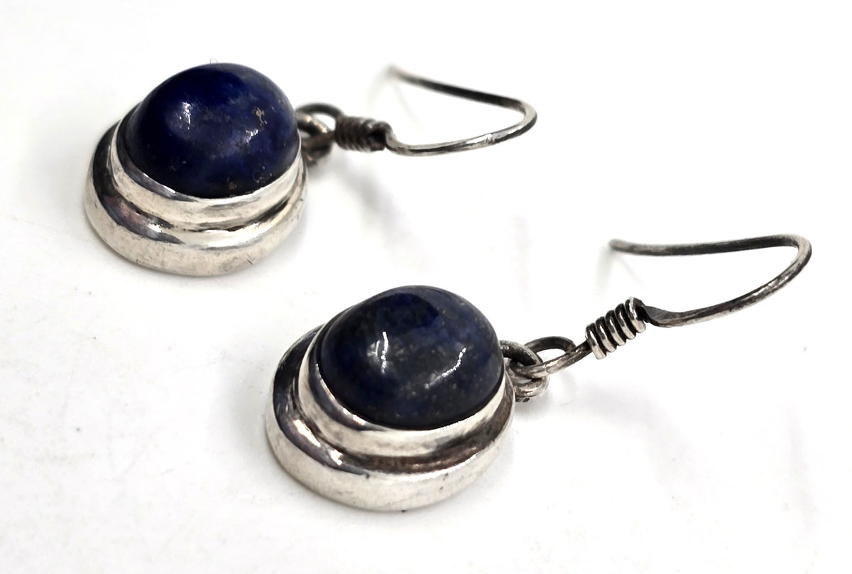 Lapis Lazuli dark blue gemstone sterling silver vintage drop earrings