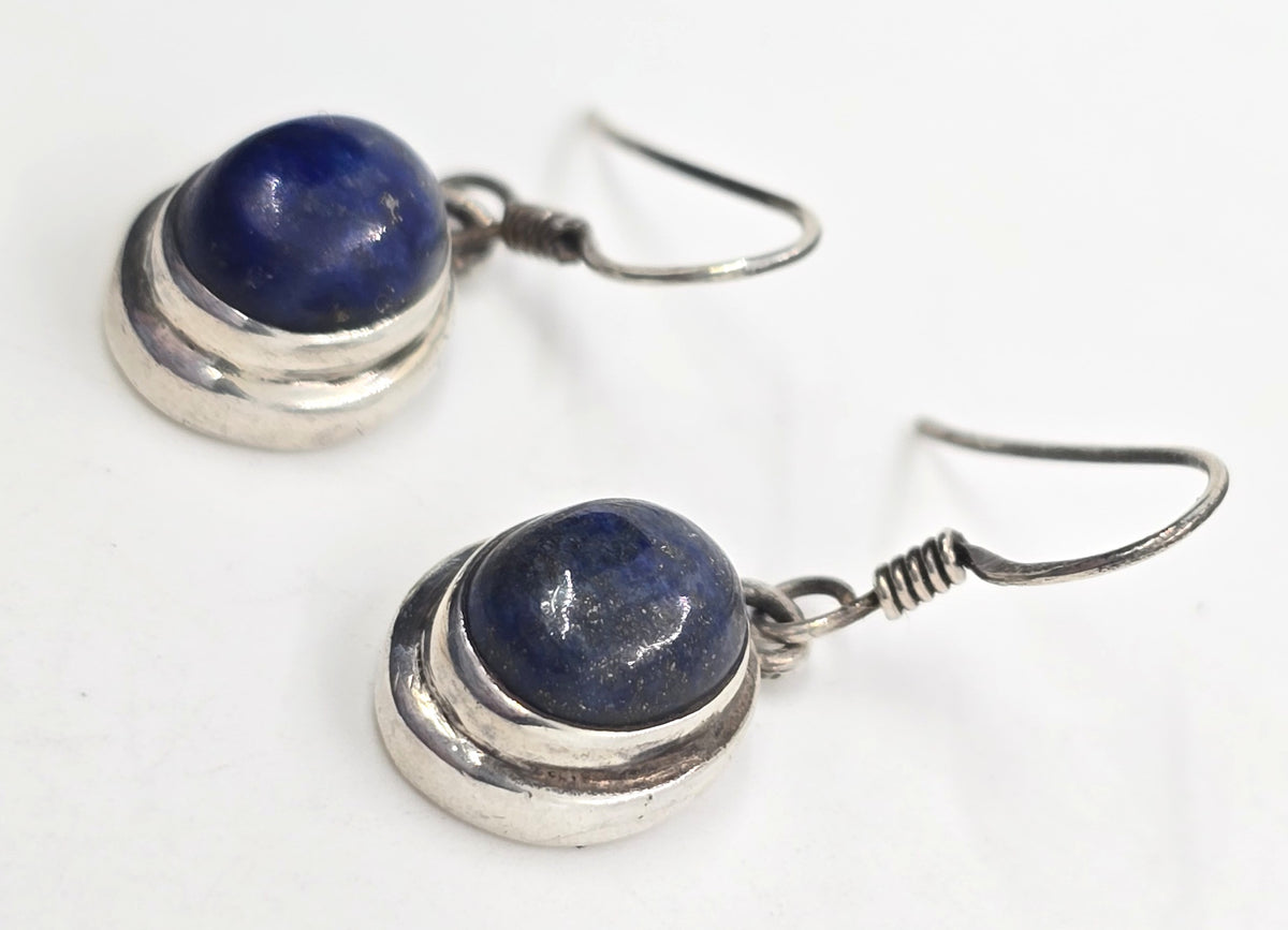 Lapis Lazuli dark blue gemstone sterling silver vintage drop earrings