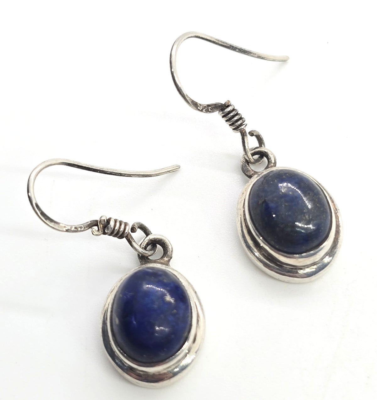 Lapis Lazuli dark blue gemstone sterling silver vintage drop earrings