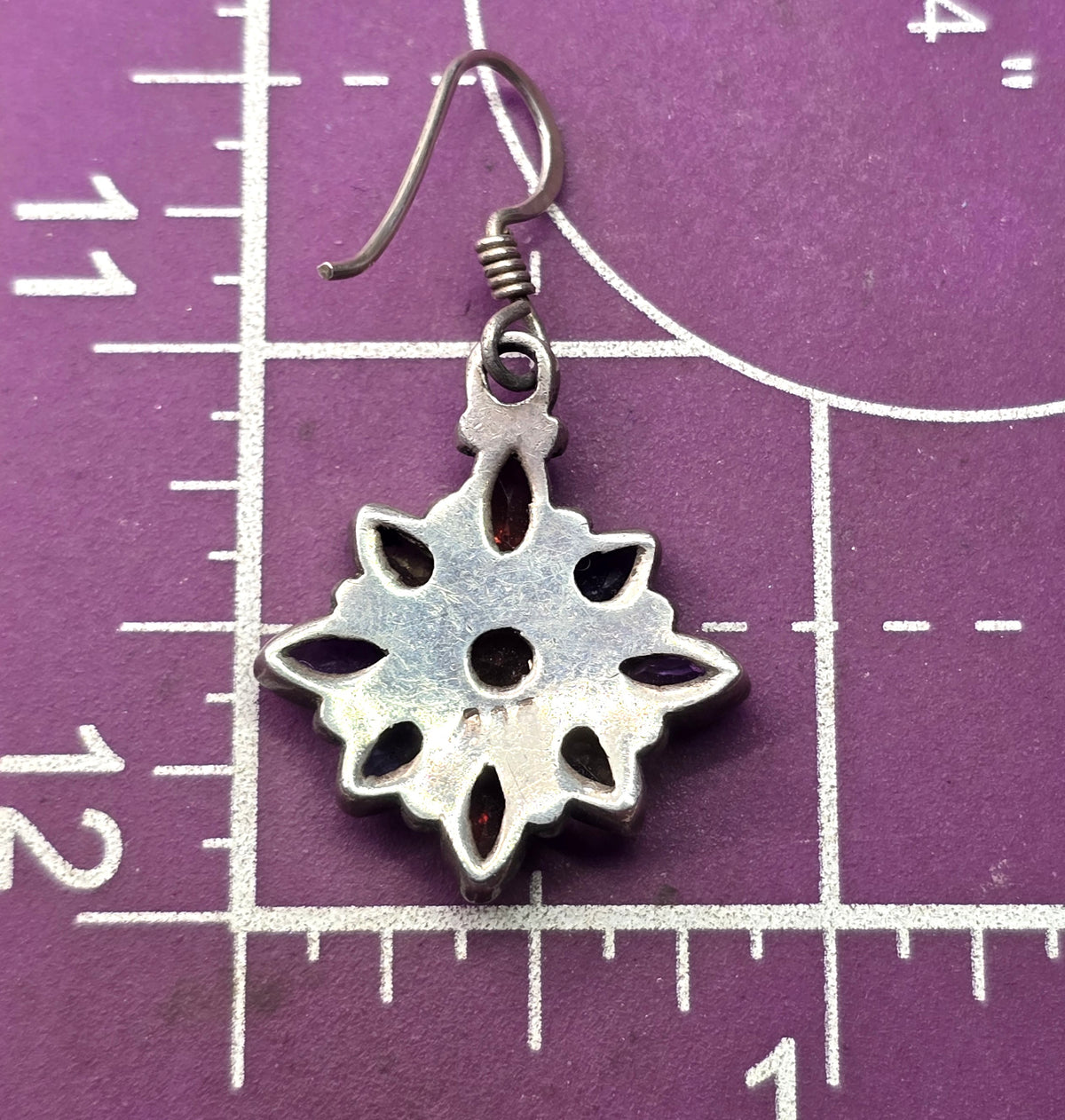 Large multi gemstone mosaic vintage flower sterling silver earrings