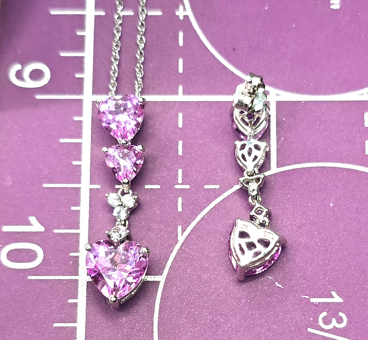 Zales Pink Sapphire heart white sapphire sterling silver earrings necklace set RETIRED